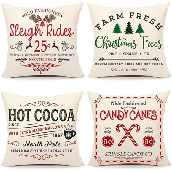 Farmhouse Christmas Pillow Covers 18x18 Set of 4 Winter Holiday Decorations - Picture 7 of 7